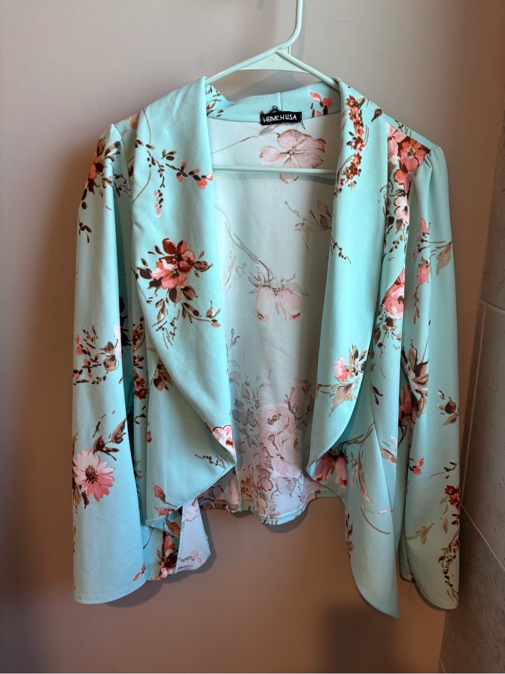 HEIMISH USA Mint Floral Open-Front Draped Cardigan